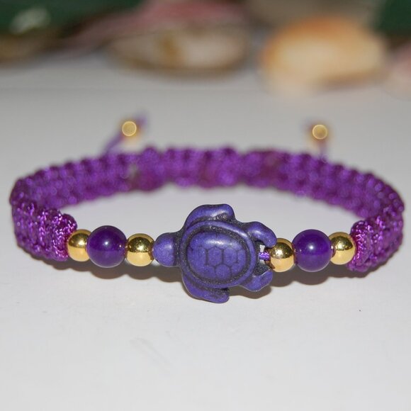Turtle Bracelet,Braided Bracelet,Purple Turtle Bracelet,Good Wishes Bracelet - Picture 3 of 3